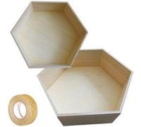 2 étagères hexagonales bois 30 x 26 cm et 36 x 31 cm + masking tape doré à paillettes 5 m Beige G