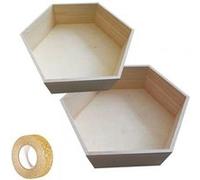 2 étagères hexagonales bois 36 x 31 cm et 39 x 34 cm + masking tape doré à paillettes 5 m Beige G