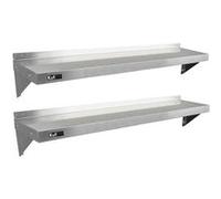 2 Etagères Murales en Acier Inoxydable de 150cm x 30cm Argent G