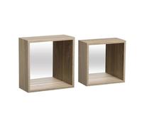 Paris Prix – Étagère murale Fixy – Miroir cube – 27 cm – Naturel – Lot de 2