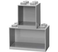 2 étagères superposables en forme de brique LEGO - Gris