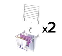 2x Séchoir à linge mural, Séchoir à linge pour murs, verrouillable Corde à linge pour l'intérieur et l'extérieur en aluminium et acier, Foxydry Fold 60 cm