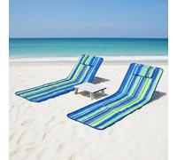 2 fauteuils de relaxation réglables avec table, dans des couleurs inspirées de la plage