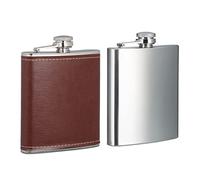 2 flasques de 200 ml, 1 bouteille de poche avec housse en cuir synthétique, 1 petite flasque en acier inoxydable, pour les déplacements, argenté