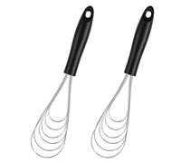 2 fouets cuisine inox silicone poignée noire 25 × 6,5 cm battage œufs crème | Deux fouets plats en acier inoxydable avec poignée PP noir, résistant à la chaleur, lavable au lave-vaisselle