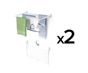 2 Foxydry Fold Down 80 cm blancs – Étendoirs à linge muraux pliables vers le bas, peu encombrants, pour balcon et terrasse