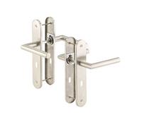 : 2 garnitures de porte en inox sur plaque, 4 poignées & 4 plaques
