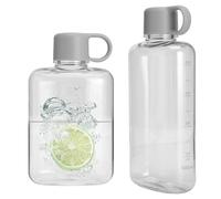 2 Gourdes Plates 360 ml + 500 ml Bouteille d'eau portable en Tritan Bouteille d'eau plate et portable avec Couvercle Étanche Échelle et Poignée, Gourdes Plates pour Sac et Sac à Dos Gris