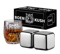 2 grandes pierres à whisky 64 cm³, glaçons réutilisables en acier inoxydable 304, 4 x 4 cm, pour whisky, vin et cocktails, argent, coffret cadeau
