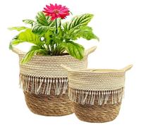 2 Grands Caches pot en osier Panier à Plantes d'intérieur Pot de fleurs Jardin decoratif en seagrass avec Doublure Plastique
