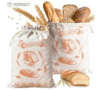 2 Grands Sac a Pain en Lin,TOPESCT,Réutilisables,Sacs a Pain Tissu avec Cordon de Serrage Stockage Alimentaire et Transport