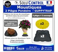 2 Guppy Trap + 2 coupelles, Piège Pondoir à Moustiques Écologique, sans Insecticide, sans Adhésif, Médaille d'argent Concours Lépine 2023, Fabriqué en France