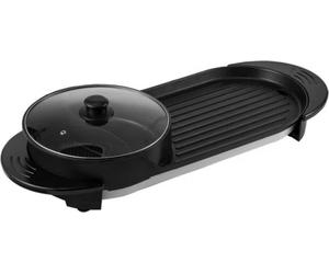 2-in-1 Grill & Gourmet Hot Pot - Electrique 2200W - Hotpot & Fonction Gril - 5 Vitesses - Anti-adhésif - Pour 2-8 personnes - Noir