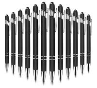2 in 1 Retractable Ballpoint Pen Capacitive Touch Stylus for Touch Screen Device Metal Stylus for School, Office, Travel 1 mm Black Ink 12 Pieces Black Color