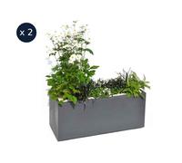 2 Jardinières Rectangulaire Volcania Effet Pierre 99,5 X 39,5 X 43,5 Cm - Gris Anthracite