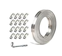 2 jeux de colliers serrage en acier inoxydable, sangle métallique réglable, Clip à vis for poteau mécanique, plomberie, engrenage sans fin, conduit d'air pour Tuyau(10m (with 16 fastener))