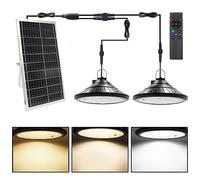 2 Lampe Suspendue Solaire Exterieur Intérieur, Lampe Solaire 4 Modes Eclairage Solaire avec Télécommande, 3 Luminosité, 3200K 4800K 5200K, IP66 étanche Pendant Lumière pour Jardin Garage Cour Patio