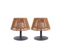 Lumisky Lampes de table sans fil STANDY MINI RAFFY – raphia naturel, LED dimmable H22 cm, lot de 2