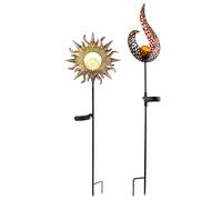2 lampes d'extérieur LED, lampes à brancher, lampes de jardin, solaires, marron, métal, H 81,5 cm