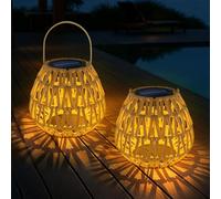 2 Lanterne Solaire Exterieur, Rotin Lampe Solaire Exterieur Decorative Jardin, IP65 Imperméable Lampion Suspension Solaire Exterieur, Lumiere Solaire Exterieur Pour Balcon Terrasse Exterieur (B)