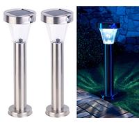 Lunartec 2 lanternes de jardin solaires "Silva" en acier inoxydable