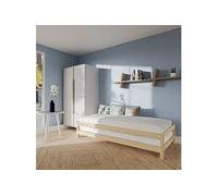 2 Lits empilables 90x190 cm en bois massif, naturel