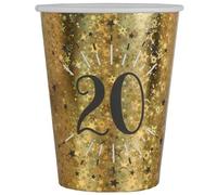 2 Lots de 10 Gobelets en carton anniversaire 20 ans noir et doré or 27cl REF/6788