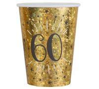 2 Lots de 10 Gobelets en carton anniversaire 60 ans noir et doré or 27cl REF/6788