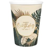 2 Lots de 10 Gobelets en carton anniversaire Jungle tropicale: Happy Birthday 27cl REF/8533