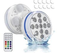 2 Lumière LED Submersible, Lumiere de piscine led Avoir 13 perles de lampe LED, aimant en forme de croix, 4 ventouses, 16 modes d'