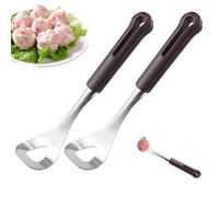 2× Meatball Maker Spoon Stainless Steel with Wooden Heat Resistant Handle | Non-stick Manual Meatball Shaper, Kitchen Tool Multipurpose for Ice Cream, Fruit, Chocolate, Chicken, Pork, Fish Ball Making