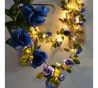 2 Metre 20 LEDs Artificielle Rose Guirlande Vignes Guirlandes Lumineuses Batterie Fonctionner Plantes en Rotin Suspendus Fleurs Guirlande Fairy Lights Mariage Anniversaire Lumières Féériques (Bleu)