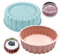2 morceaux Silicone Charlotte gâteau poêle, 8 pouces anti-adhésif rond silicone formes pour gâteaux au fromage gâteaux au chocolat brownie d'anniversaire bricolage outil de cuisson (rose + bleu)