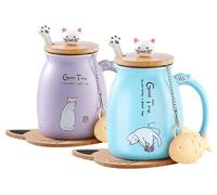 2 Mug Chat en Céramique Mignon pour Café et Thé 350 ml