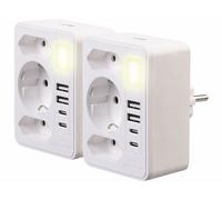 2 multiprises murales avec 4 ports de charge USB-A / USB-C et veilleuse - Revolt