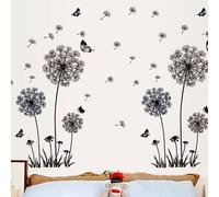 2 Noir, 60*90cm Stickers Muraux Pissenlit Décoration Murale, Grand Pissenlit Fleur Végétal Autocollant Pour Salon Chambre Entrée Fenêtre. Noir