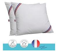 DODO Lot de 2 oreillers Tendance - 60 x 60 cm - Garnissage 100% Polyester fibre creuse siliconée - Blanc