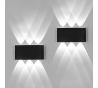 2 Pack Applique Murale Extérieur/Intérieur LED Appliques Extérieure 12W 1200lm ip65 imperméable moderne en aluminium up and down applique lumineuse spot Lampe Murale balcon (Noir 6500k lumière froide)