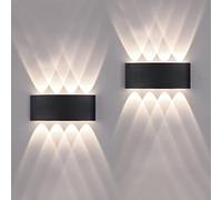 2 Pack Applique Murale Extérieur/Intérieur LED Appliques Extérieure 16W 1600lm ip65 imperméable moderne en aluminium up and down applique lumineuse spot Lampe Murale(Noir 4500k lumière naturelle)