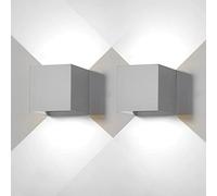 2 Pack Applique murale exterieur interieur LED Lampe murale extérieures moderne Gris 6W Blanc froide 6500K IP65 Étanche carrée en aluminium Réglage de l'angle d'éclairage Design facile à installer