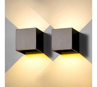 2 Pack Applique murale exterieur interieur LED Lampe murale extérieures moderne Noir 12W Blanc Chaud 3000K IP65 Étanche carrée en aluminium Réglage de l'angle d'éclairage Design facile à installer