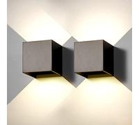 2 Pack Applique murale exterieur interieur LED Lampe murale extérieures moderne Noir 6W Blanc naturel 4000K IP65 Étanche carrée en aluminium Réglage de l'angle d'éclairage Design facile à installer