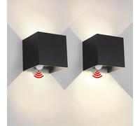 2 Pack Applique Murale Exterieur Interieur Lumière Avec Détecteur de Mouvement Crépuscule LED Lampe murale extérieures IP65 Étanche Noir 6W 4000K carrée en aluminium Réglage de l'angle d'éclairage