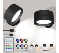 2 Pack Applique Murale Interieur/Exterieur,Lampe Murale LED avec de Contrôle Tactile, Lampe Murale sans fil