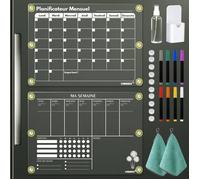 2 Pack Calendrier Frigo Trparent Magnetique en Français, 42 x 30 cm Acrylique Planner Planner Mensuel Planner Semaine(Franç AIMANTS
