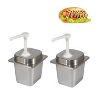 2 Pack Distributeur manuel de sauce 2.3L Bouteille de pompe à condiment en acier inoxydable 30ml Dosage pour cuisine Restaurant Huile Sirop Gravy Station Compact Compacte Porte-comptoir Facile Clean T