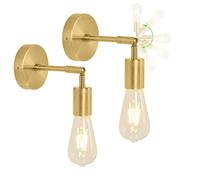 2 Pack Lámparas de Pared Industriales Apliques de Pared Metal Dorado Giratorias 180° Como Lámparas de Noche,Pasillo,Loft,Apliques Baño Vintage