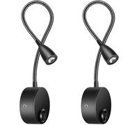 2 Pack Lampe Chevet Murale, Lumières Applique Liseuse Led Col De Cygne Lumière 3W, 3000K Blanc Chaud Lampe De Lecture(Noir)