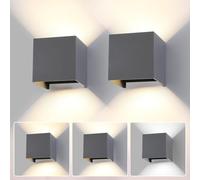 2 Pack LED 15W Applique Murale Exterieur Interieur Lumière Réglable 3 Couleurs IP65 Étanche Lampe murale extérieures Moderne Applique carrée aluminium Réglage de l'angle d'éclairage 11CM Gris Foncé