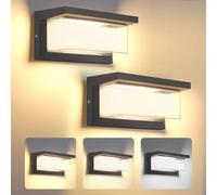 2 Pack LED 24W Applique Murale Exterieur Interieur Lumière Réglable 3 Couleurs IP65 Étanche Lampe Murale Extérieures Moderne applique exterieur Rectangle Aluminium Pour Balcon Jardin Cour Porche